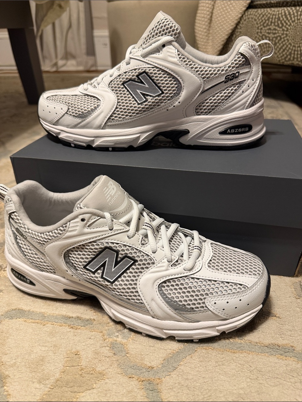 New Balance 530 White and Gray Athletic Sneakers